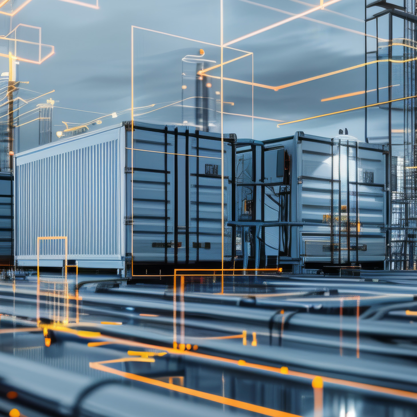 Modular energy infrastructure units with digital network overlay representing integrated energy systems
